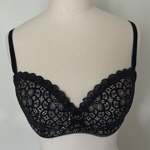 Victorias Secret Dream Angels Lined Demi Bra Black Lace Over Cream 32DD